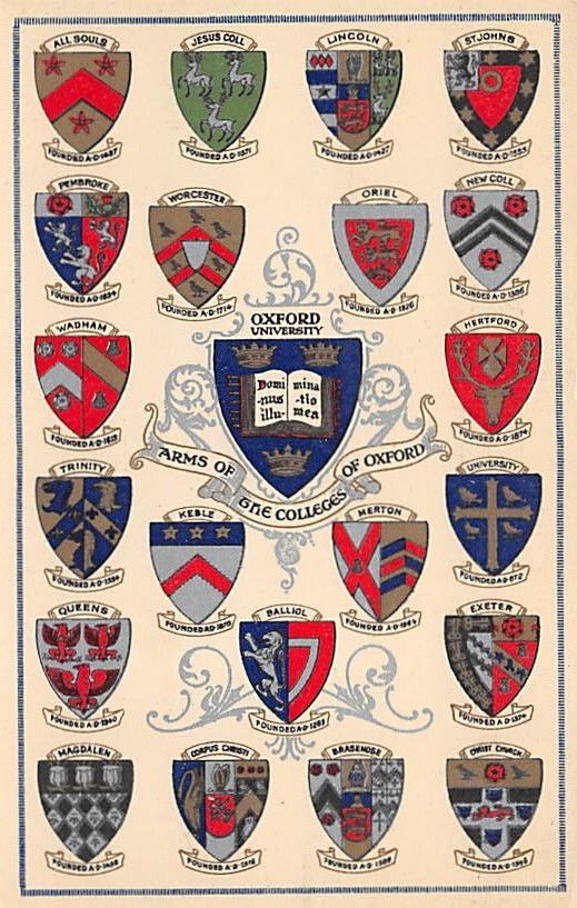 Oxford University Arms Of The Colleges Coat of Arms Postcard ...