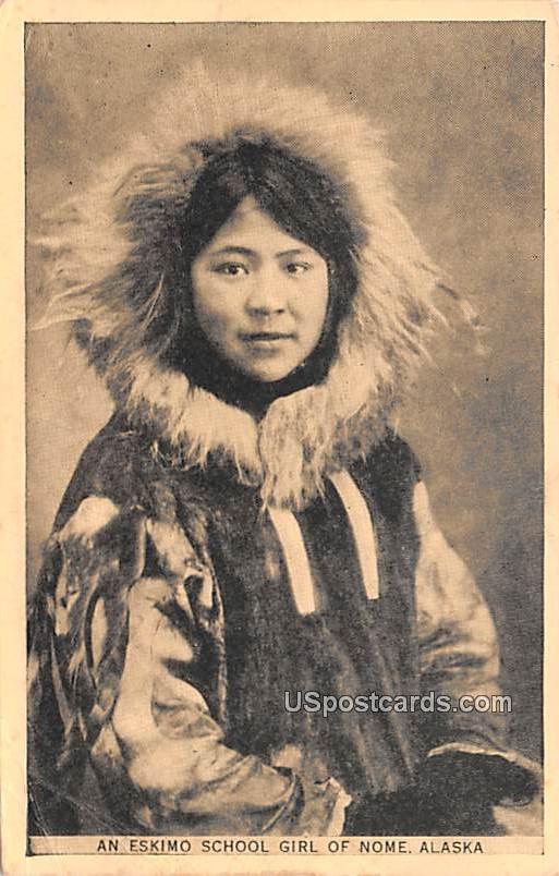 Eskimo School Girl - Nome, Alaska AK Postcard