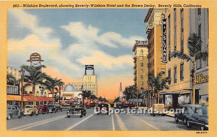 Wilshire Boulevard - Beverly Hills, California CA Postcard