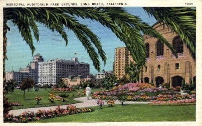 Municipal auditorium and Park Grounds - Long Beach, California CA Postcard