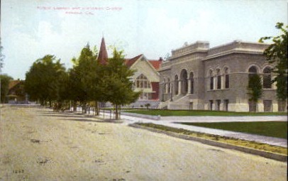 Public Library and Unitarian Church - Pomona, California CA Postcard