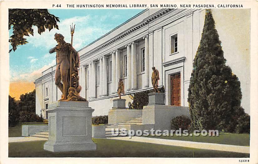 Huntington Memorial Library - Pasadena, California CA Postcard