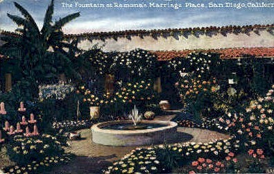 The Fountain at Ramonas Marriage Place - San Diego, California CA Postcard