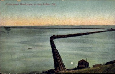 Government Breakwater - San Pedro, California CA Postcard