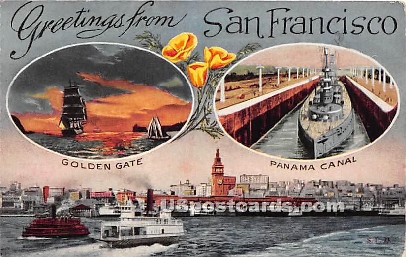 Golden Gate, Panama Canal - San Francisco, California CA Postcard