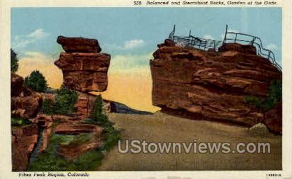 Balanced Rock and Steamboat Rock Garden of the Gods - Colorado Springs Postcards, Colorado CO Postcard