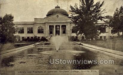 Library and Fountain at Colorado Teachers College - Greeley Postcard