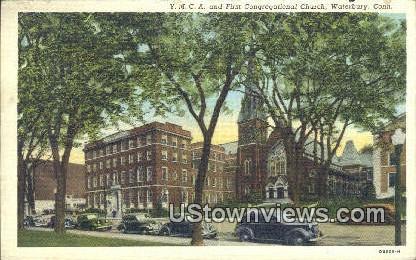 YMCA & First Congregational Church - Waterbury, Connecticut CT Postcard