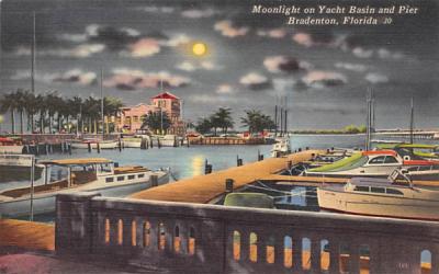 Moonlight on Yacht Basin and Pier Bradenton, Florida Postcard