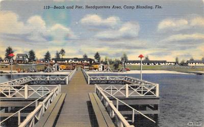 Beach and Pier, Headquarters Area Camp Blanding, Florida Postcard