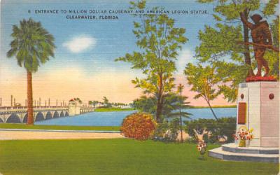 Million Dollar Causeway, American Legion Statue Clearwater, Florida Postcard