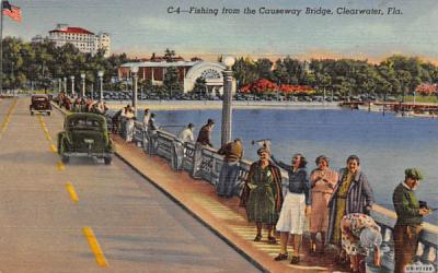 Fishing from the Causeway Bridge Clearwater, Florida Postcard