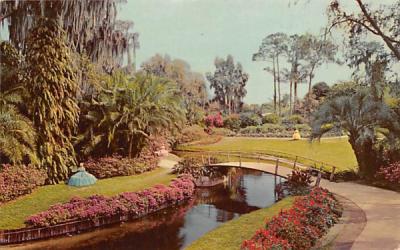 Flower Borded Waterway and Paths Cypress Gardens, Florida Postcard