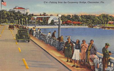 Fishing from the Causeway Bridge Clearwater, Florida Postcard