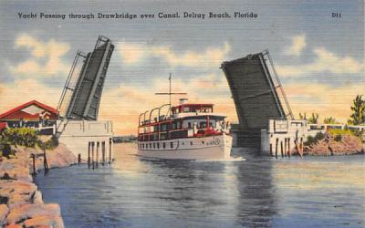 Yacht Passing through Drawbridge over Canal Delray Beach, Florida Postcard