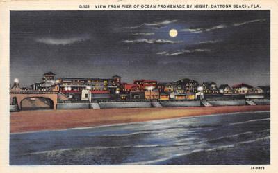 View from Pier of Ocean Promenade by Night Daytona Beach, Florida Postcard