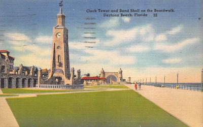Clock Tower and Band Shell on the Boardwalk Daytona Beach, Florida Postcard