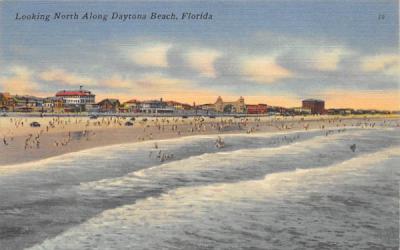 Looking North Along Daytona Beach Florida Postcard