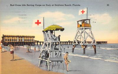 Red Cross Life Saving Corps on Duty Daytona Beach, Florida Postcard