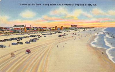 Tracks on the Sand along Beach and Broadwalk Daytona Beach, Florida Postcard