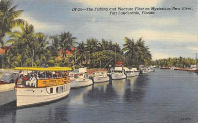 Fishing and Pleasure Fleet on Mysterious New River Fort Lauderdale, Florida Postcard