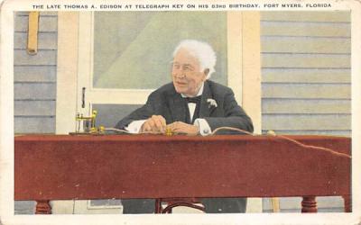 Thomas A Edison at Telegraph Key on 83rd Birthday Fort Myers, Florida Postcard