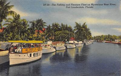 Fishing and Pleasure Fleet on Mysterious New River Fort Lauderdale, Florida Postcard