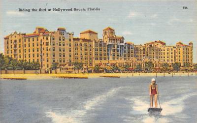 Riding the Surf at Hollywood Beach Florida Postcard