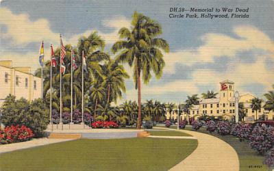Memorial to War Dead, Circle Park Hollywood, Florida Postcard