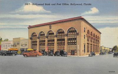 Hollywood Bank and Post Office Florida Postcard