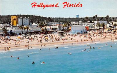 Looking West on Hollywood Beach Florida Postcard