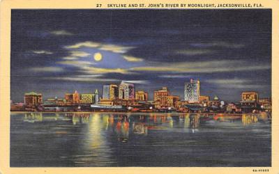 Skyline and St. John's River by Moonlight Jacksonville, Florida Postcard