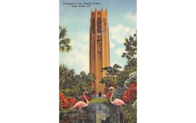 Flamingos at the Singing Tower Lake Wales, Florida Postcard