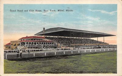 Grand Stand and Club House, Race Track Miami, Florida Postcard
