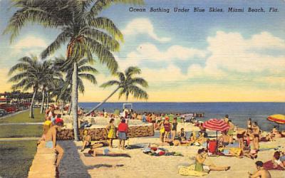 Ocean Bathing Under Blue Skies Miami Beach, Florida Postcard