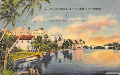 Dallas Park, Hotels and Miami River Florida Postcard