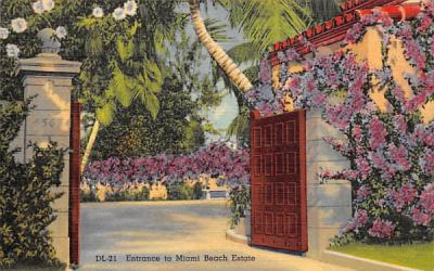 Entrance to Miami Beach Estate Florida Postcard