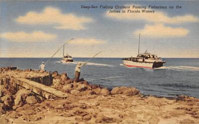 Deep-Sea Fishing Cruisers Passing Fishermen Misc, Florida Postcard
