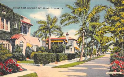 Street Near Biscayne Bay Miami, Florida Postcard