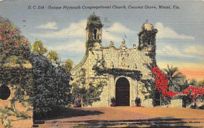 Unique Plymouth Congregational Church Miami, Florida Postcard