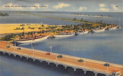 Miami and Miami Beach Causeway Florida Postcard