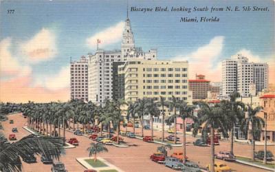 Biscayne Blvd. looking South from N. E. 5th Street Miami, Florida Postcard