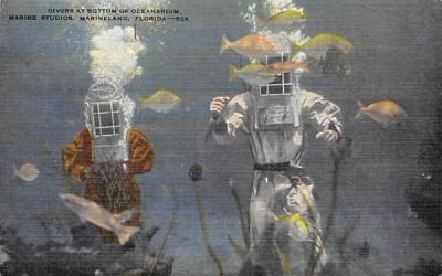 Divers at Bottom of Oceanarium, Marine Studios Marineland, Florida Postcard