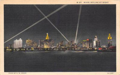 Miami Skyline at Night Florida Postcard