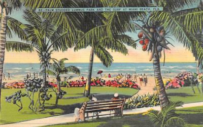 Palm Studded Lummus Park and the Surf  Miami Beach, Florida Postcard