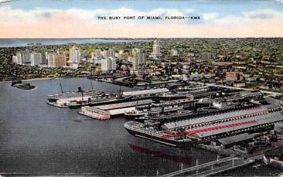 The Busy Port of Miami, FL, USA Florida Postcard