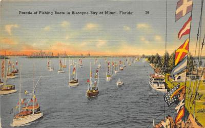 Parade of Fishing Boats in Biscayne Bay Miami, Florida Postcard