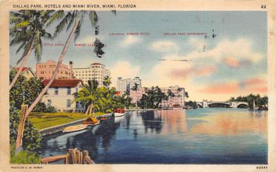 Dallas Park, Hotels and Miami River Florida Postcard