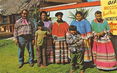 Indian costumes at John Tiger Pool's Indian Village Misc, Florida Postcard