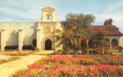 Flower Gardens, Ancient Spanish Monastery Miami, Florida Postcard